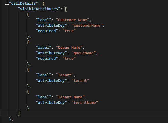 callDetails config data structure